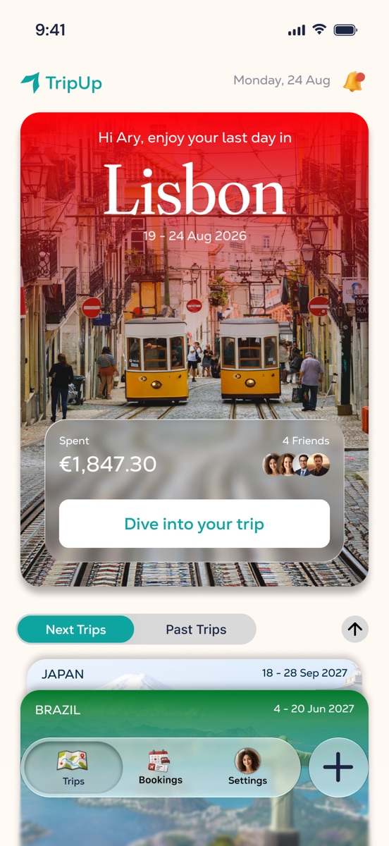 TripUp home screen design