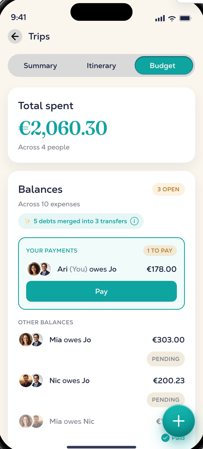 Balances · live totals