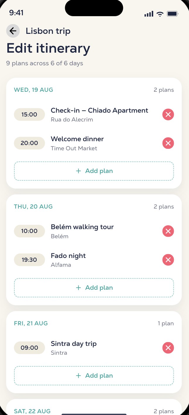 Edit itinerary